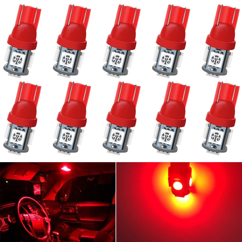 10 PCS T10 W5W LED Signal Light 5W5 12V 7000K 5050 5SMD Car Interior Dome Map Door Trunk Bulbs Wedge Side License Plate Lamps