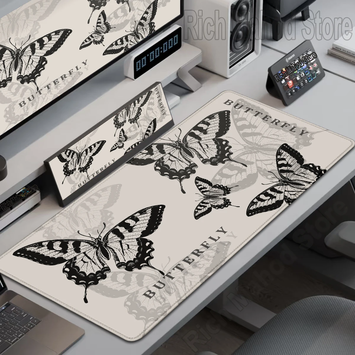 

Black Butterfly MousePad Gamer Laptop mats Extra Large Desk Mat Lock Edge Thickened Soft Tablepad Extended Minimalism Art Carpet