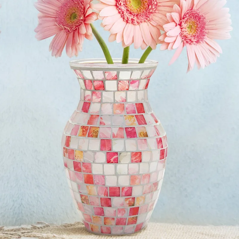European Mosaic Glass Vase Fashion  Living Room Decoration Countertop Flower Arrangement Home Decor Jarrones تحف كبيره للمنزل