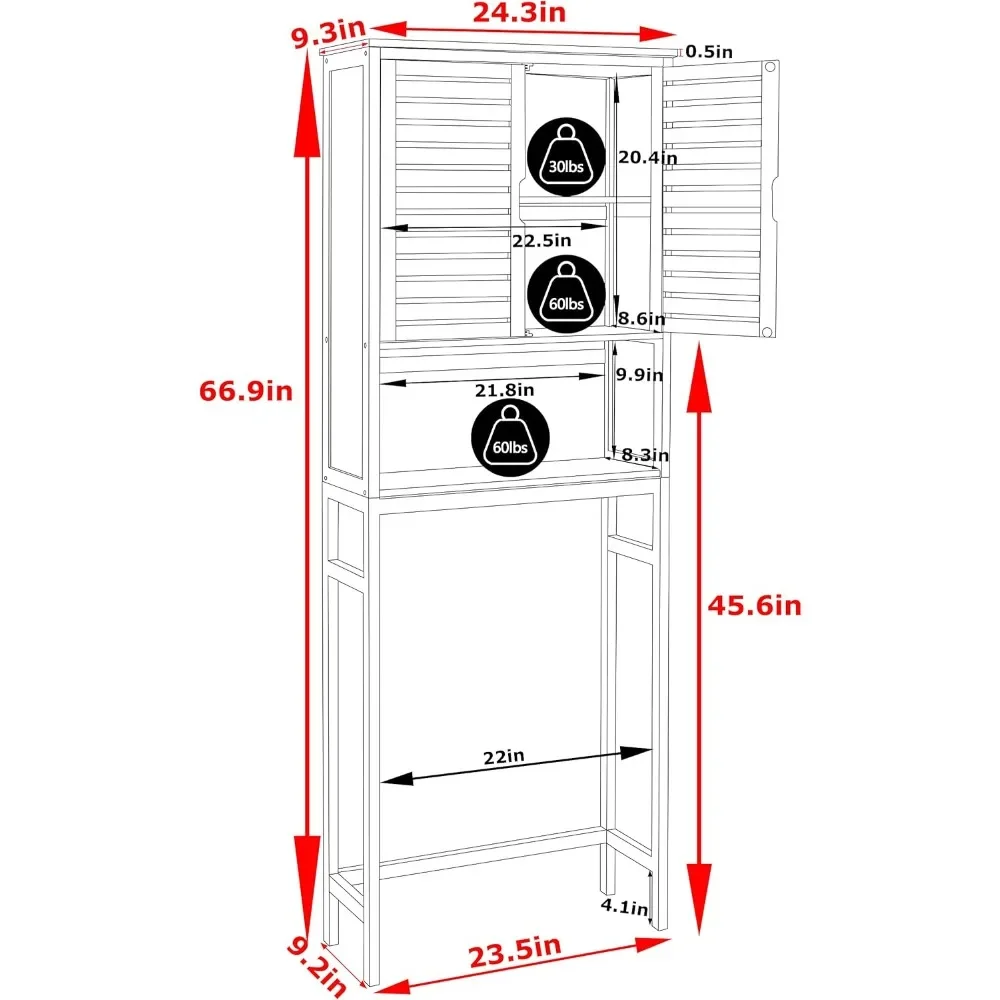 Bamboo Over The Toilet Storage Cabinet, Bathroom Space Saver, Over The Toilet Rack with Adjustable Shelf