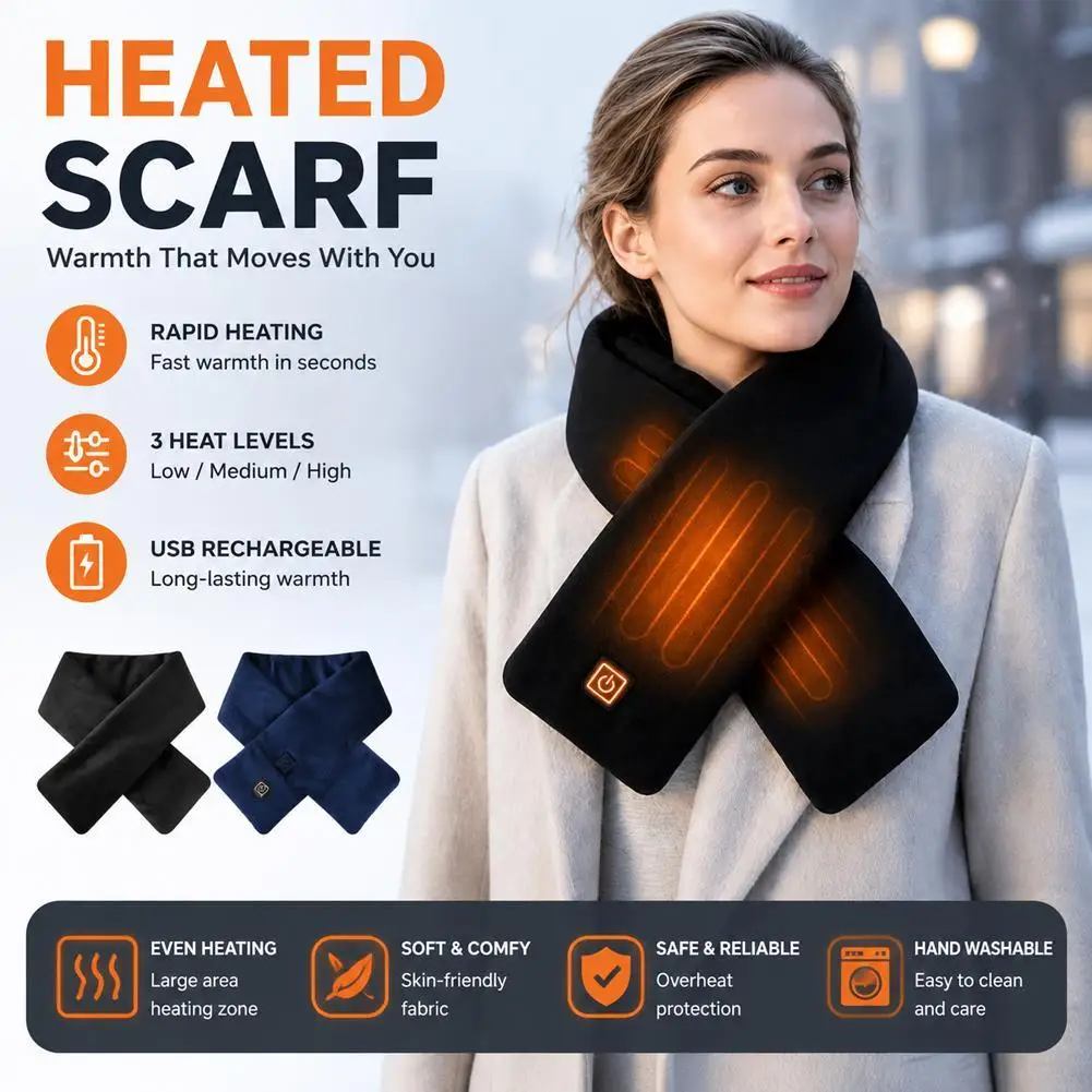 Electric Heated Scarf Neck Warmer Temperature Control USB Rechargeable Fleece Wrap Winter Outdoor Ski Camping Gift