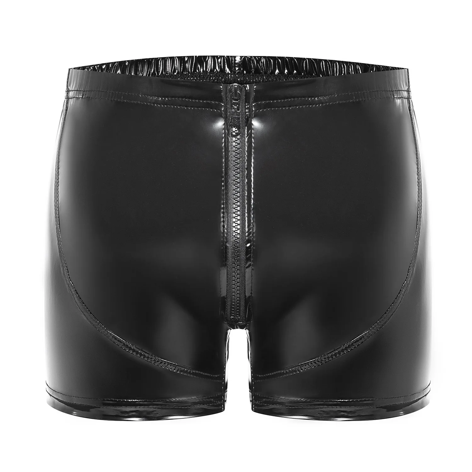 

Men Sexy Underwear Front Open Zipper Bulge Pouch Trunks Fetish PVC Leather Underpants Soft Panties Wet Look Boxer Briefs Shorts