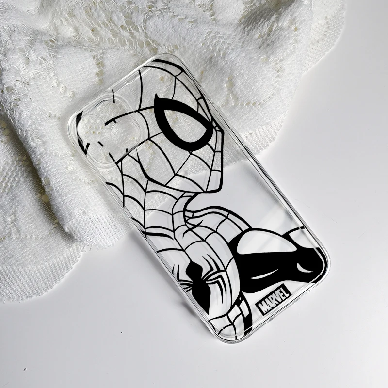 Marvel Iron Man Spiderman phone case for iphone 11 12ProMax 14 15 plus 13 Mini SE X XR 7 8 Plus 6 6s Plus XS MAX Transparent bag