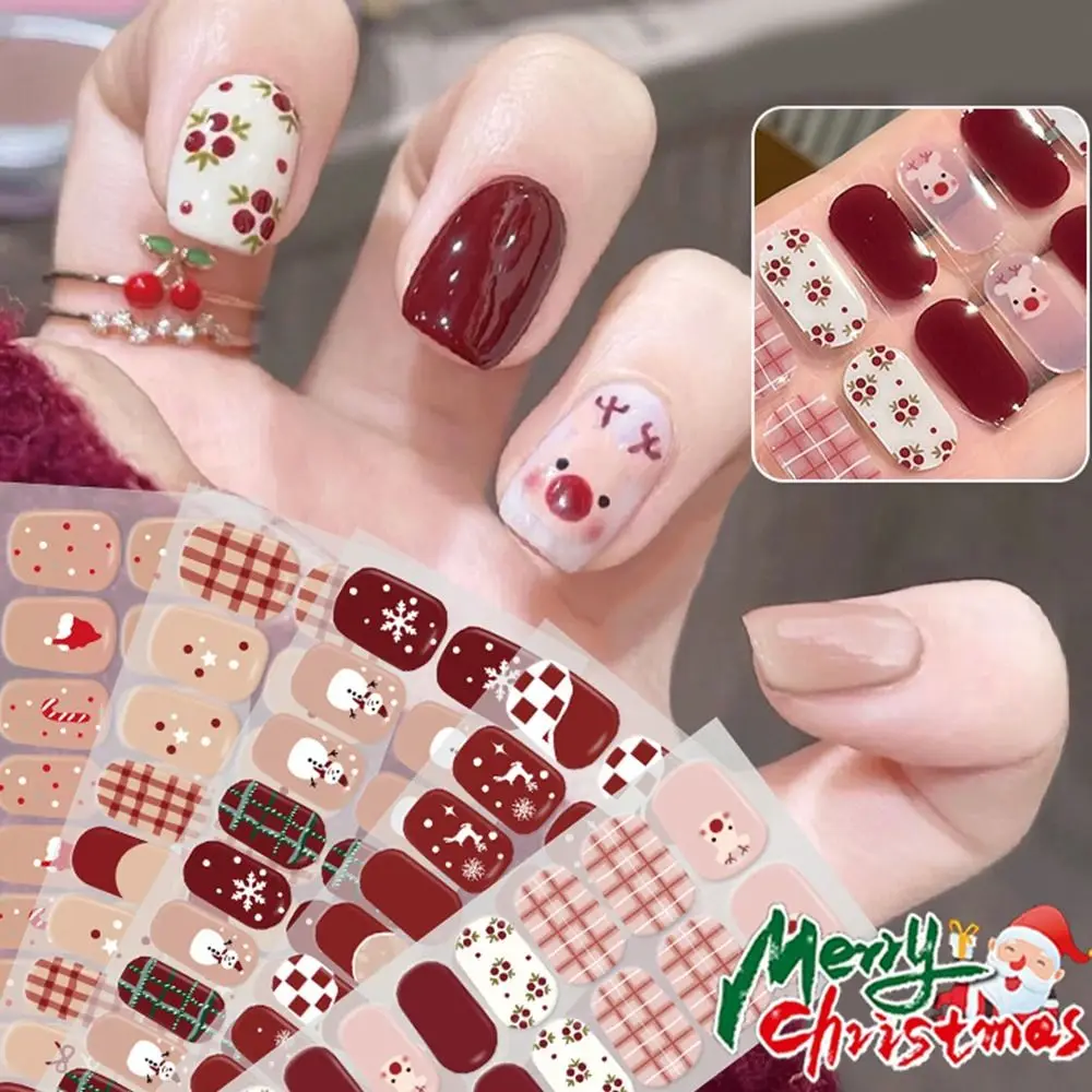 Christmas Style Semi Cured Gel Nail Strips Works with Nail lamp Salon-Quality Semi Cured Gel Nail Stickers