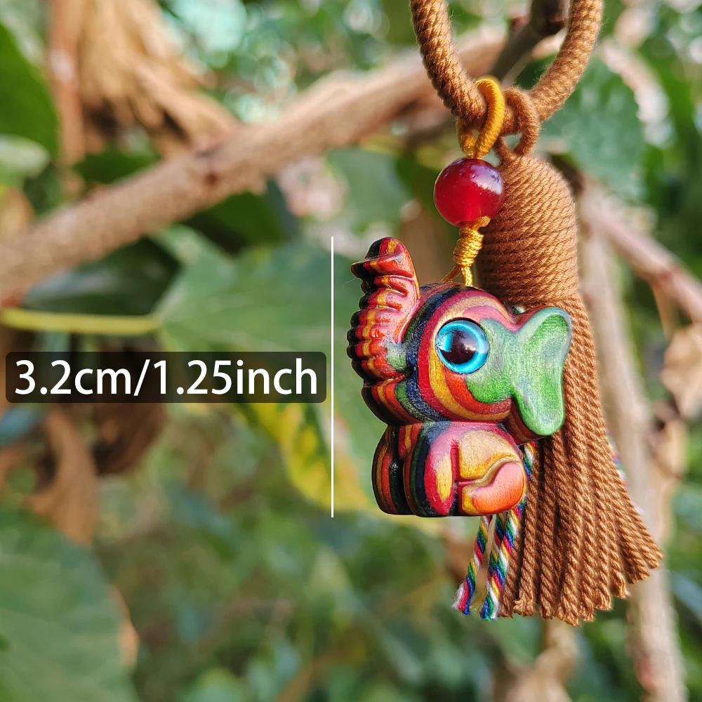 1.2 Inch Colorful Wooden Elephant Pendant, Hand-Carved, Cartoon Style, Ethnic Style, Suitable for Halloween Decorations, Hanging Decorations, Christmas Decorations, Living Room Pendants, Back-To-School Season Gifts, Bag Charms, Home Decorations
