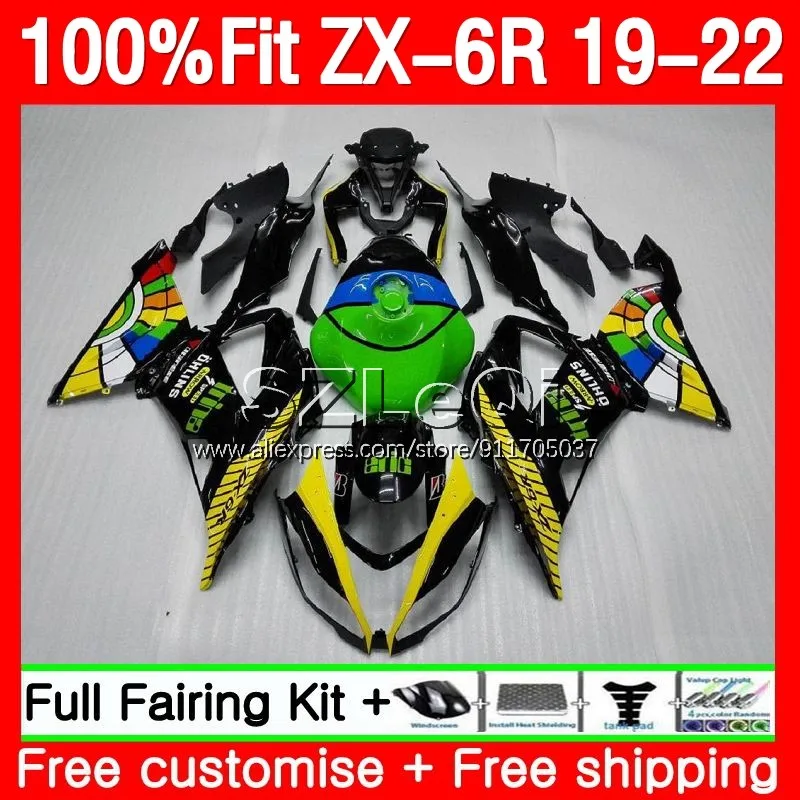 Body For KAWASAKI NINJA ZX 6R 636 6 R ZX636 ZX6R 19 20 21 22 102No.21 Yellow green ZX-6R ZX-636 2019 2020 2021 2022 2023 Fairing