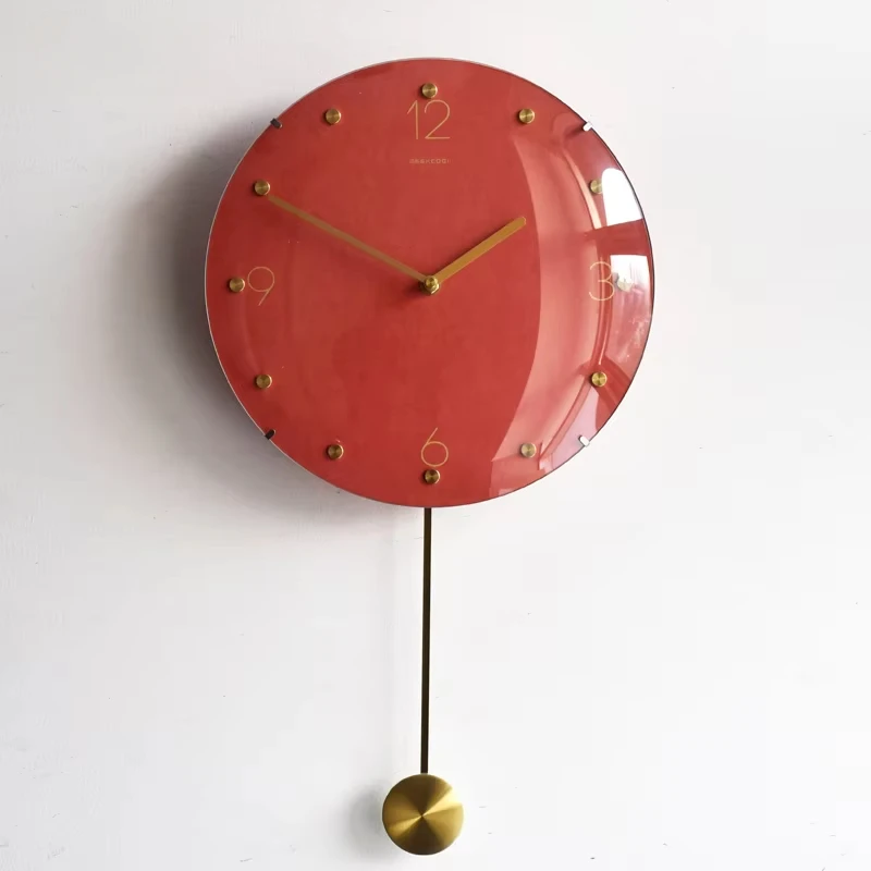 

Vintage Red Pendulum Wall Clock, Silent Modern Clock, Nordic Retro Style, Creative Home Décor for Living Room and Art Spaces