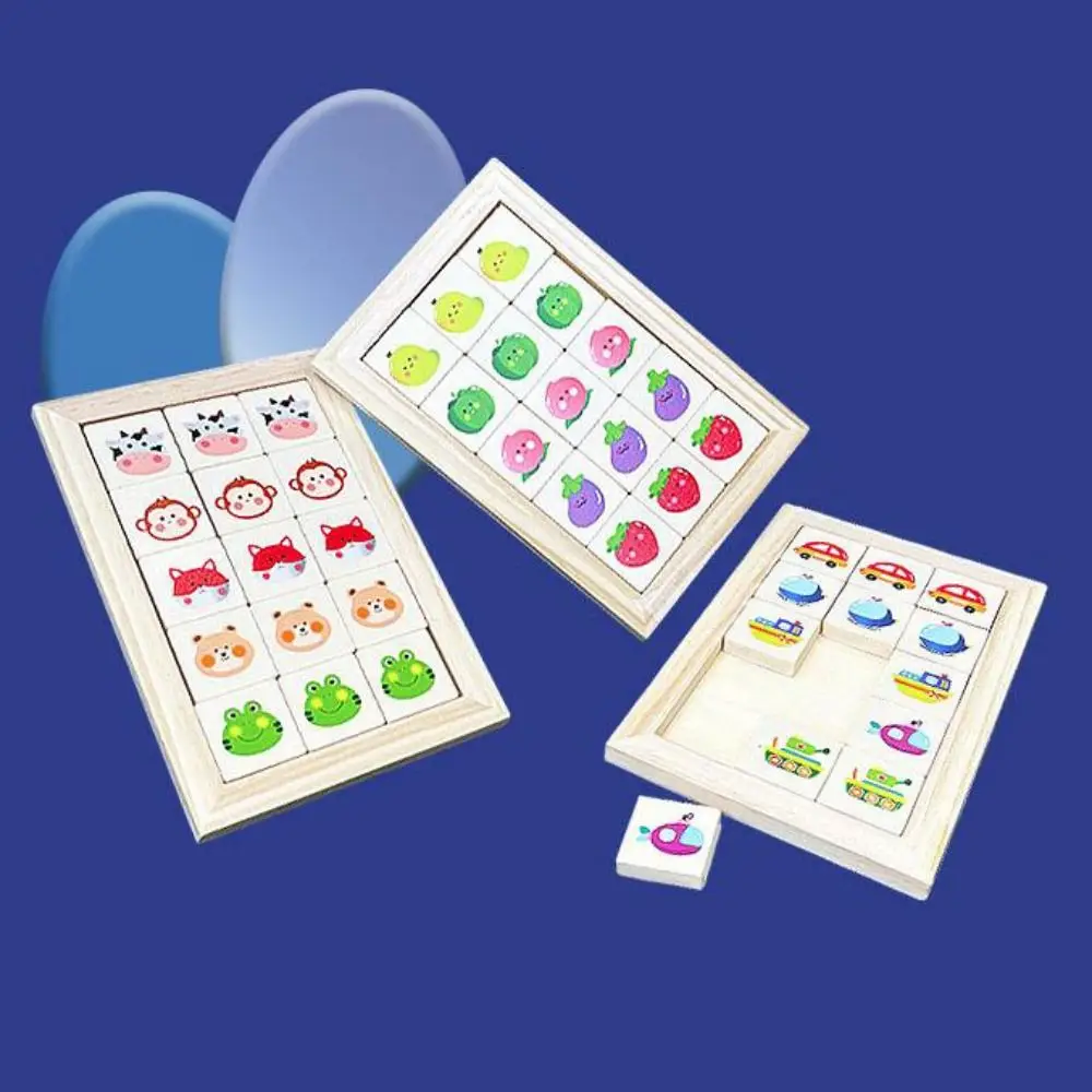 Game Blocks Animal Sliding Puzzle Games Early Educational IQ Game Moving Sliding Wooden Portable Intelligence Puzzle