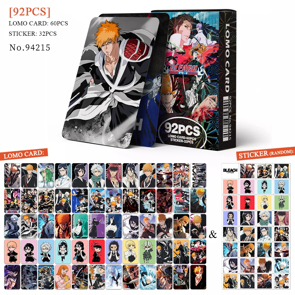 92Pcs/Set BLEACH High Quality Lomo Cards Kurosaki Ichigo Kuchiki Rukia Inoue Orihime HD Printd Photocards And Sticker Gifts