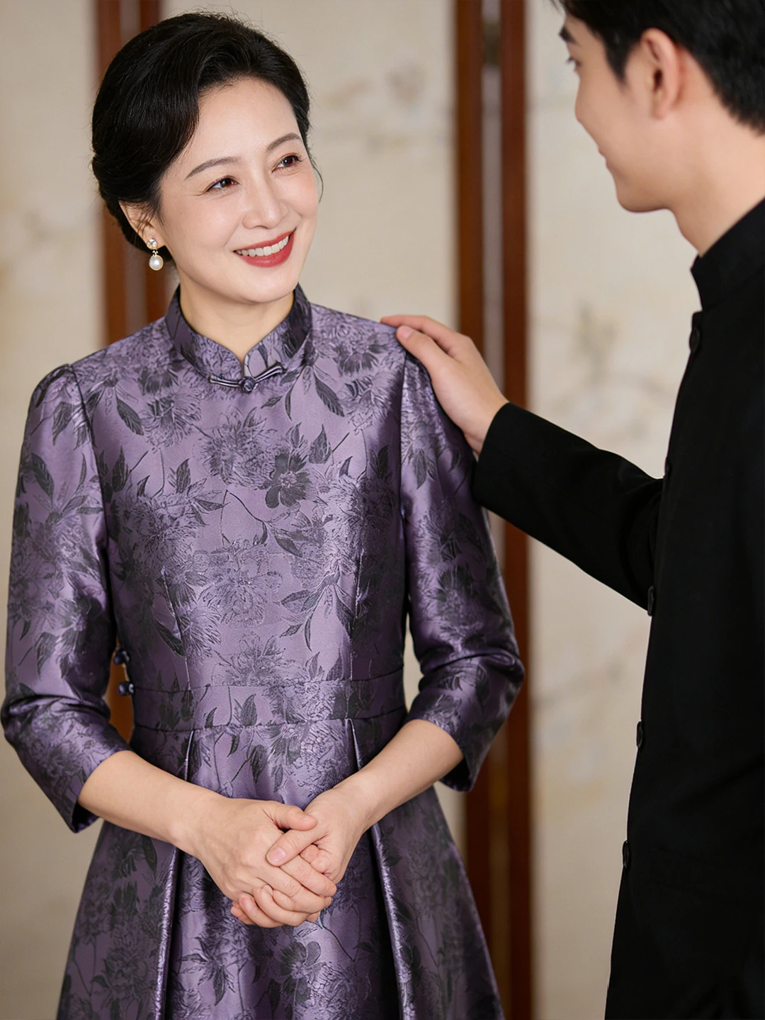 

Dorabana Purple Floral Embroidery Long Qipao Dr Vintage Sle Improved Version Mid-Length A-Line Silhouette for Women