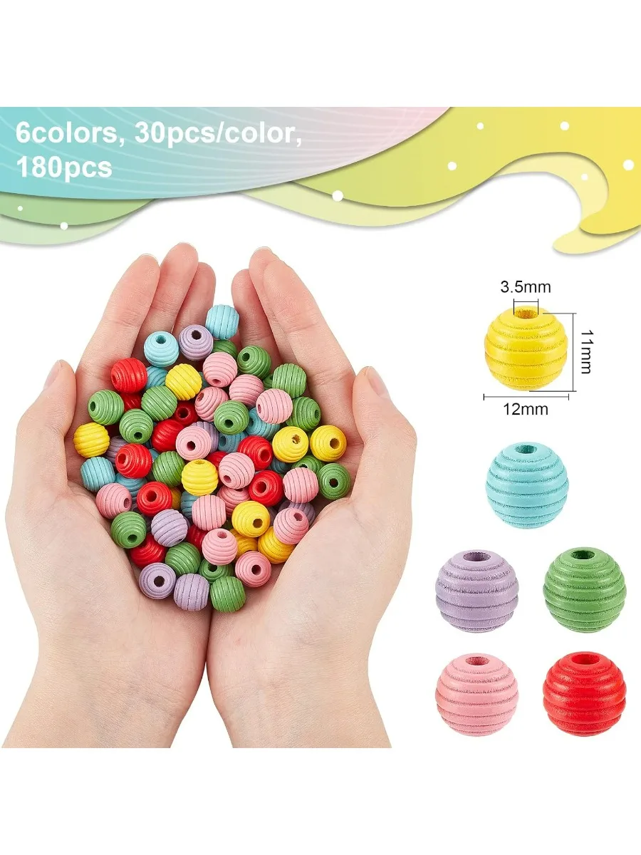 180pcs 12mm Honeycomb Beads Wooden Painted Beehive Beads Loose Threaded Wooden Beads Mixed Colors Threaded Wooden Beehive Spacer