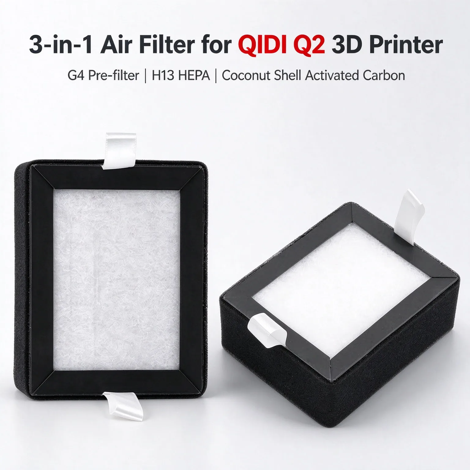 3-in-1 Air Filter Replacement for QIDI Q2 3D Printer G4 Pre-filter, H13 HEPA Coconut Shell Activated Carbon Spare Part