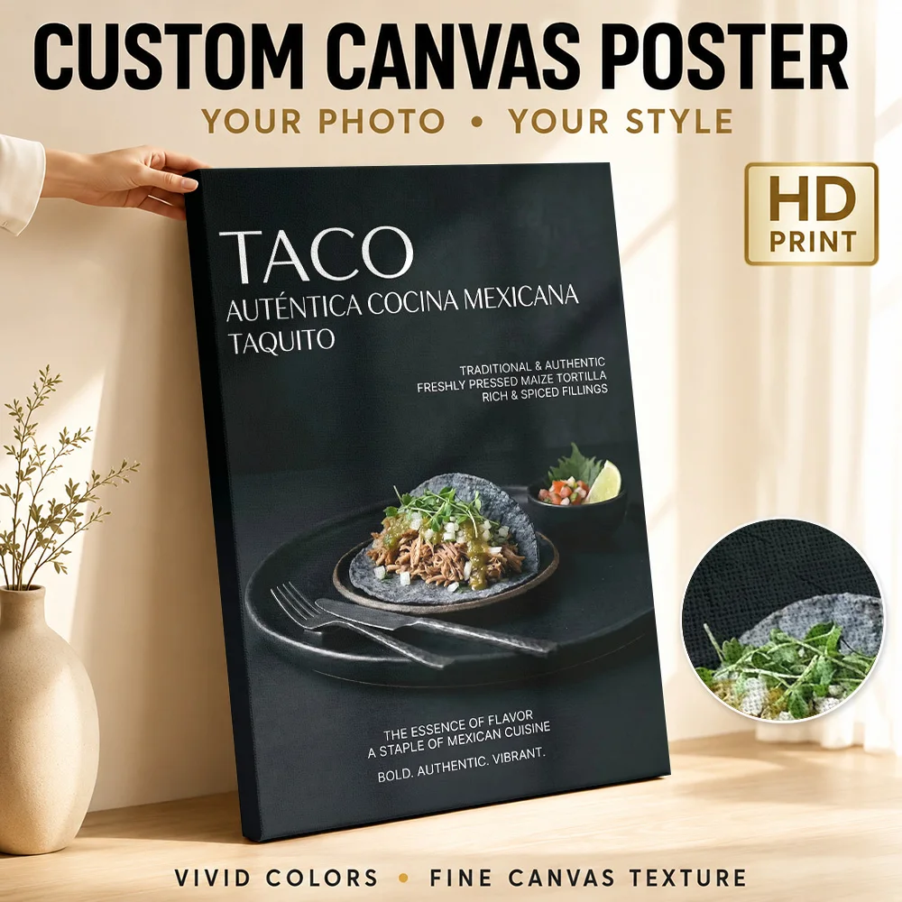 Authentic Mexican Taco Framed Canvas Poster Personalized Modern Aesthetic Canvas Wall Art for Office Decor Gift for Collectors