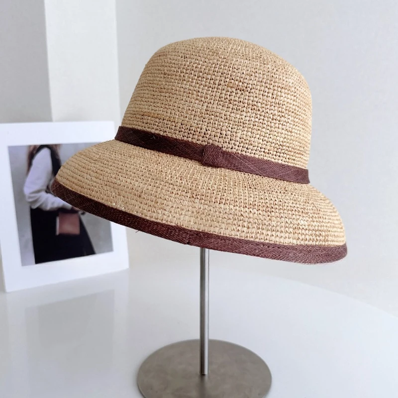 Natural Raffia Hand-woven Sun Hat for Women Summer Sun Protection UV Wide Brim Beach Straw Hat Korean Designer Block Hat