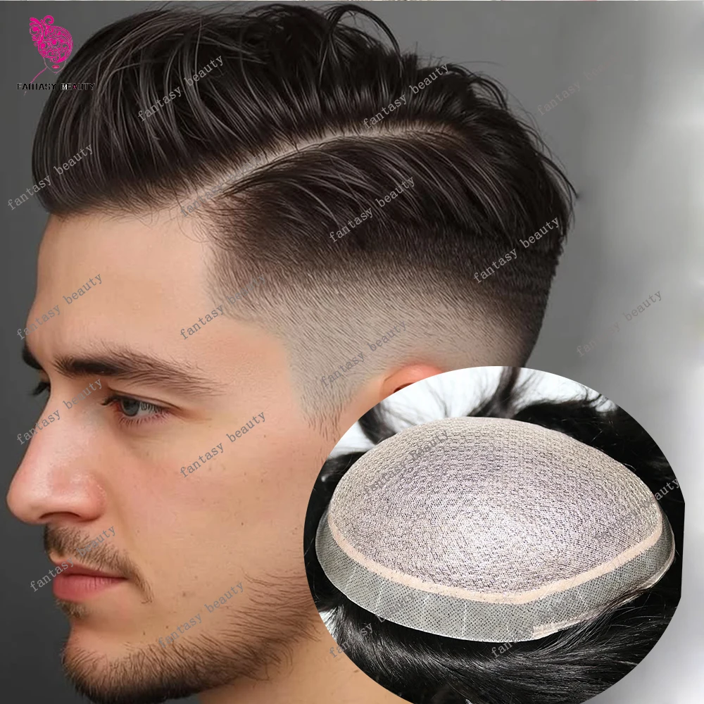 Undetectable Lace Front Silk Base Natural Hairline Male Wigs 100% Human Hair HD Poly Skin Fake Scalp Men Toupee Hair Prosthesis