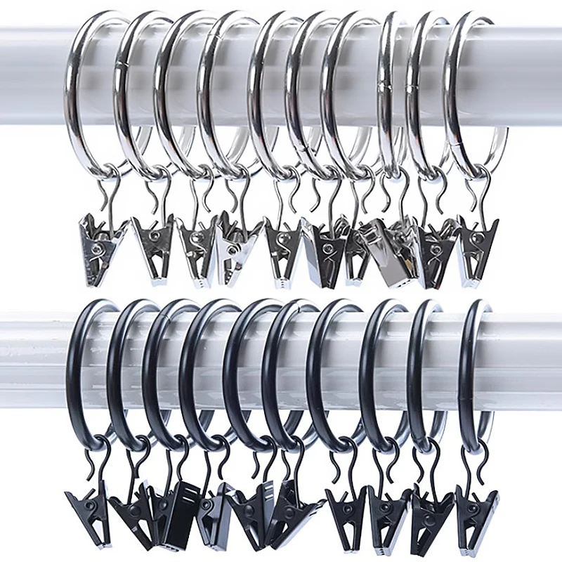 20/10pcs Stainless Steel Curtain Clips with Hook Metal Hanging Clip Rustproof Curtain Rods Clips Hook Home Window Accessories