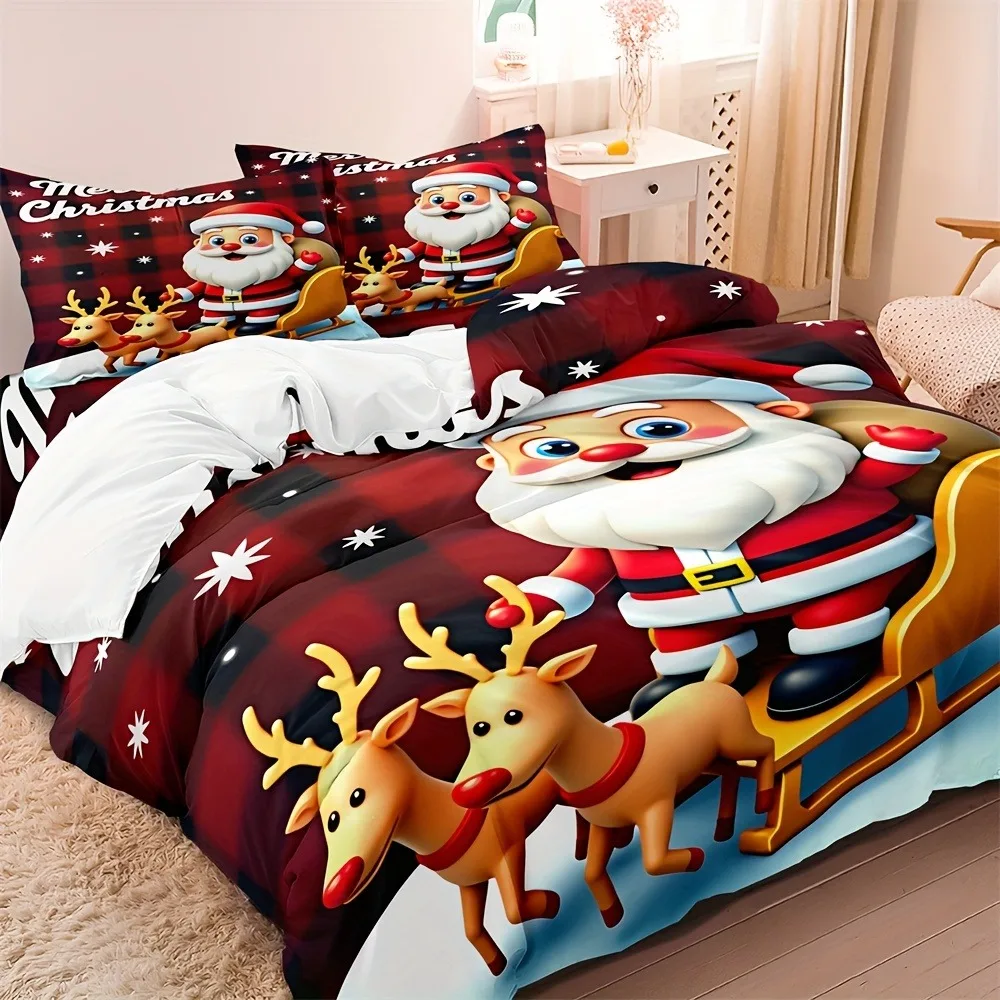 Weihnachtsmann-Bettwäsche-Set, 3D-gedrucktes Bettbezug-Set, weiches Einzel- und Doppelbett-Set, 2026, Weihnachtsgeschenk, Heimdekoration für Kinder – Detail 3
