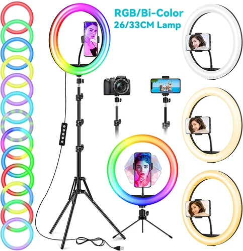 Anillo de luz Led para selfi, lámpara redonda de 26cm y 10 pulgadas con soporte para teléfono, iluminación de relleno para fotografía con trípode para vídeo en vivo de Youtube