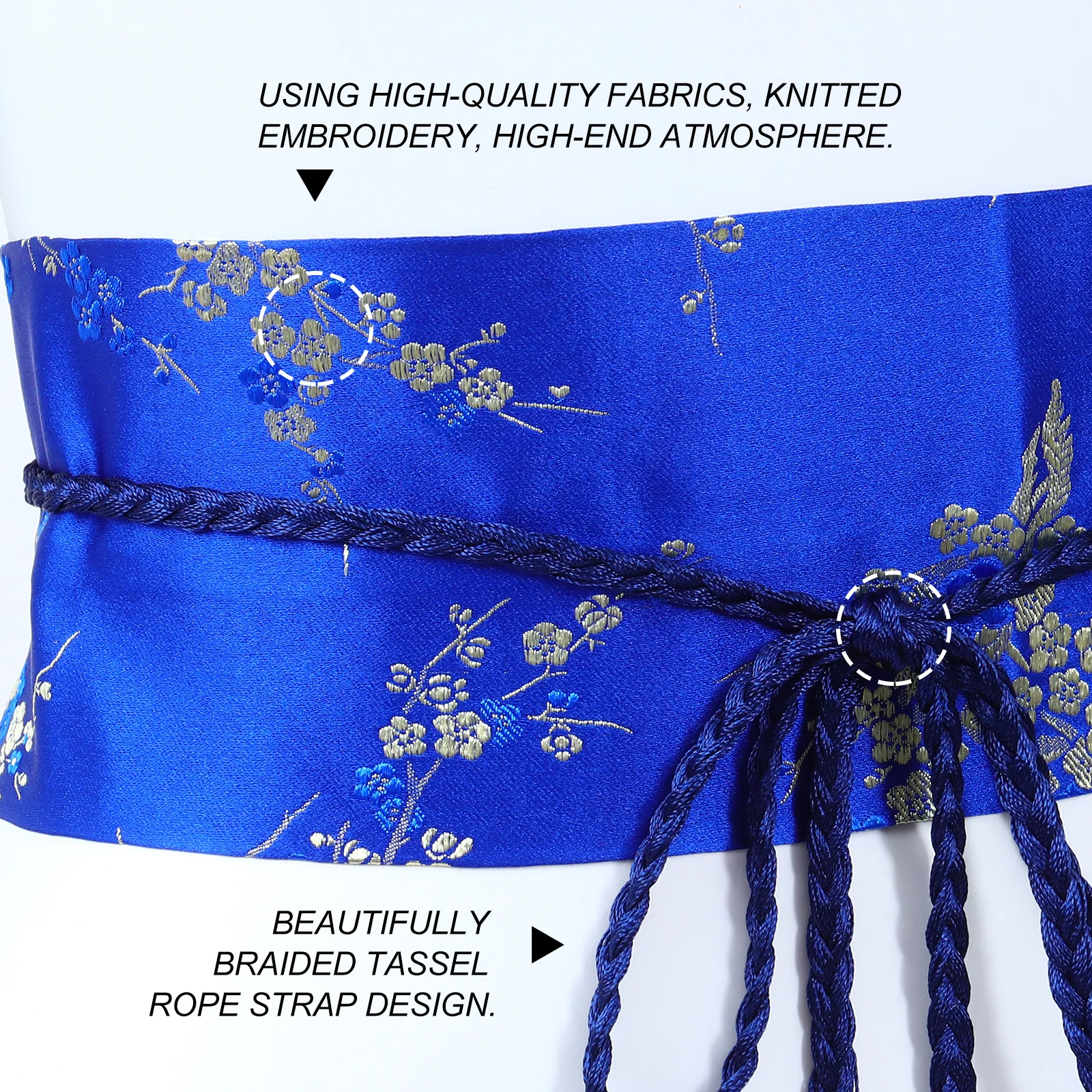 

1Pcs Japanese Style Ethnic Waist Belt Embroidered Tassel Knitted Waistband for Kimono Costume Wear Ethnic Style Waistband