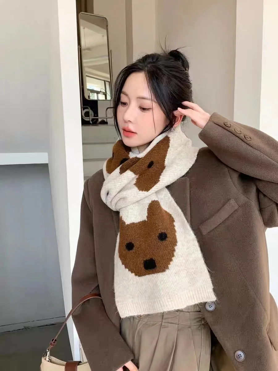 2024 Puppy Short Knitted Scarf Women Winter Thickened Warm Neck Decoration Winter Clothing Shawl Christmas Gift Birthday Gift