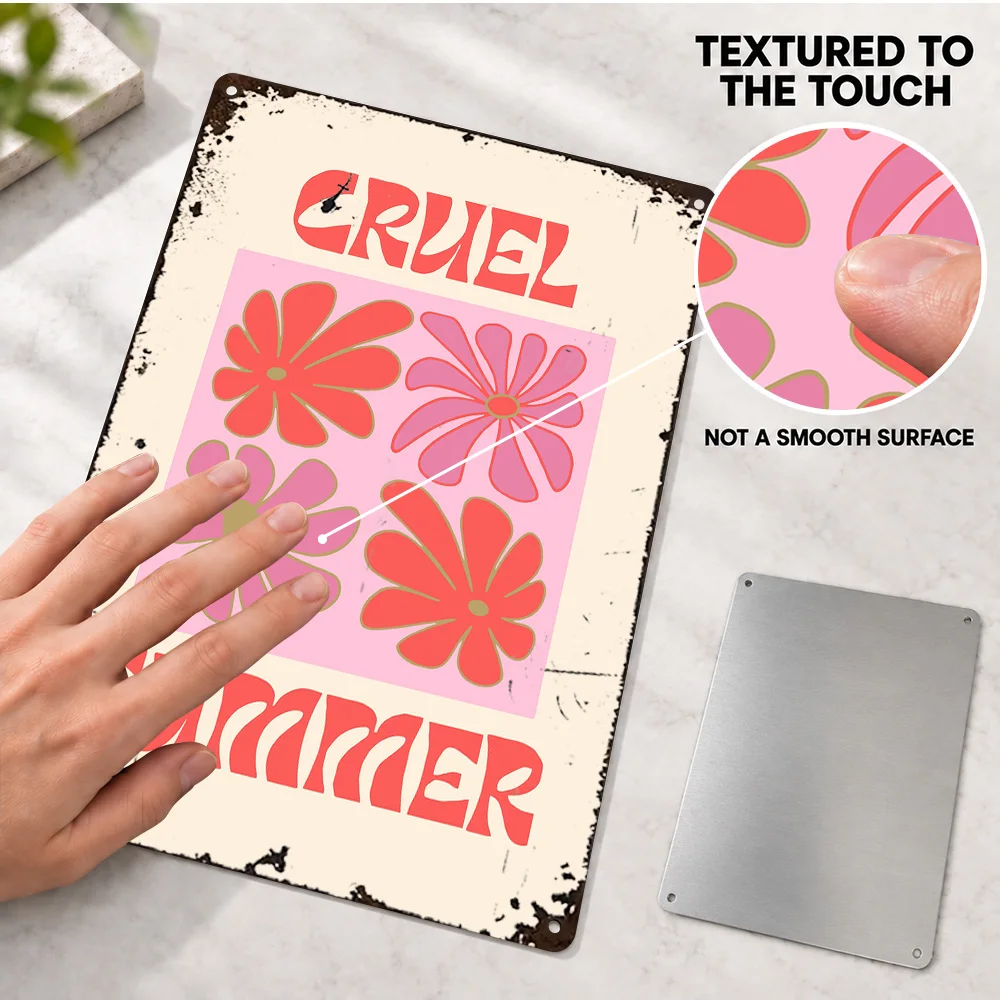Cruel Summer Flowers Textured Metal Poster Personalized Aluminum Sign Retro Minimalist Vector Illustration Wall Art For Lounge