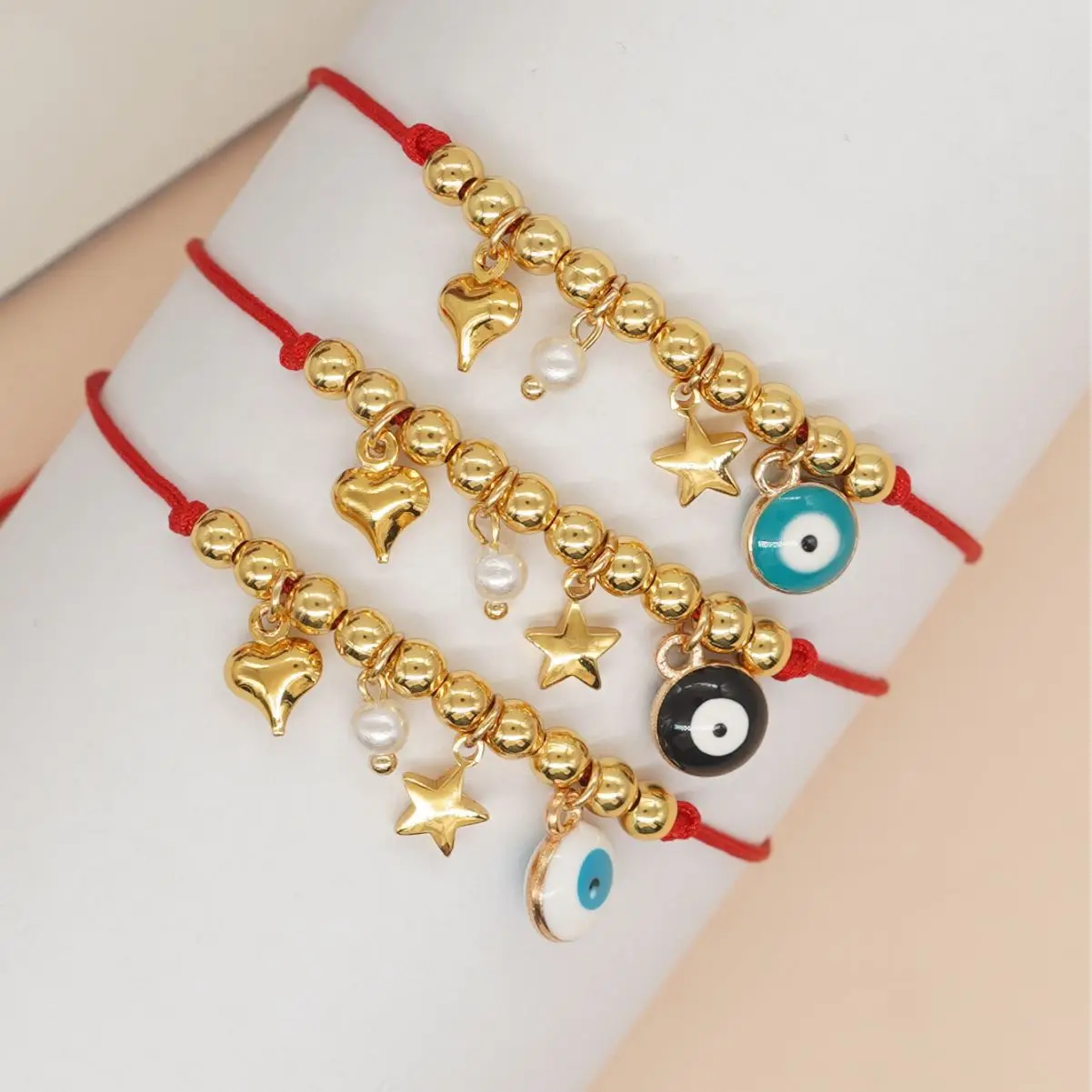 Nepalese wind copper bead white alloy eye pentagram three-dimensional heart bracelet niche original twisted string bracelet