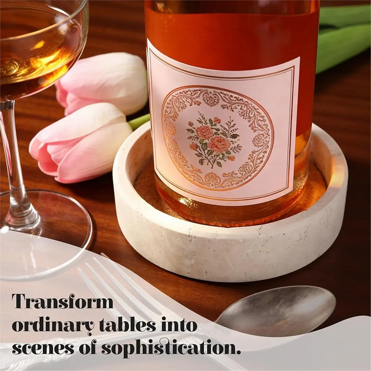 Travertine Wine Bottle Coaster - Elegant 4.7