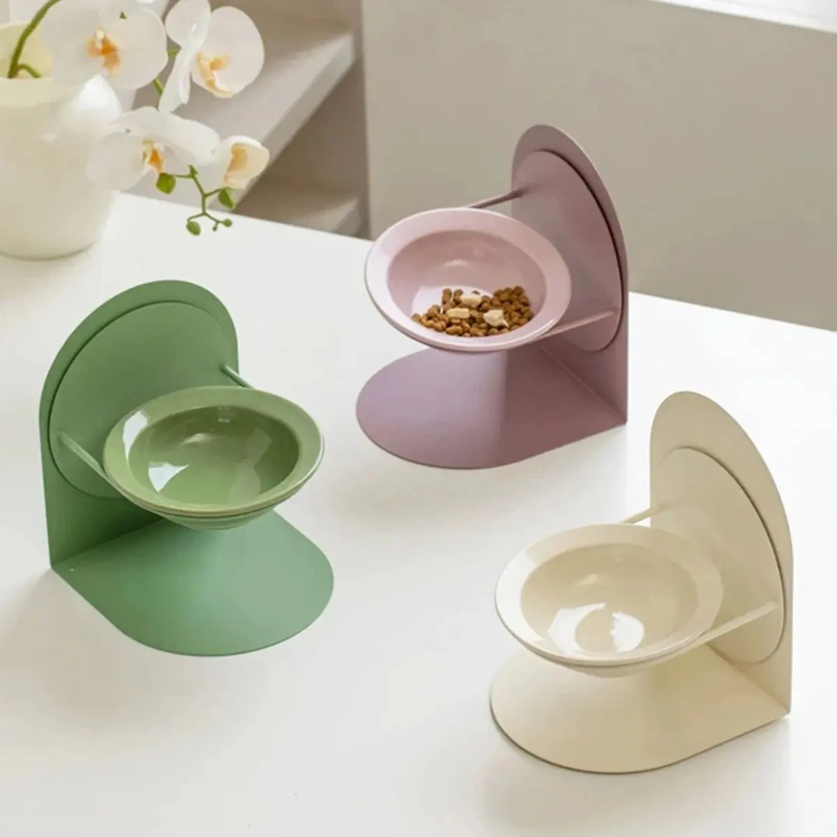 

Съемная миска для кошек и собак защищает шейные позвонки от перевернутой по высоте, керамическая миска для домашних животных фиолетового цвета, мелкая