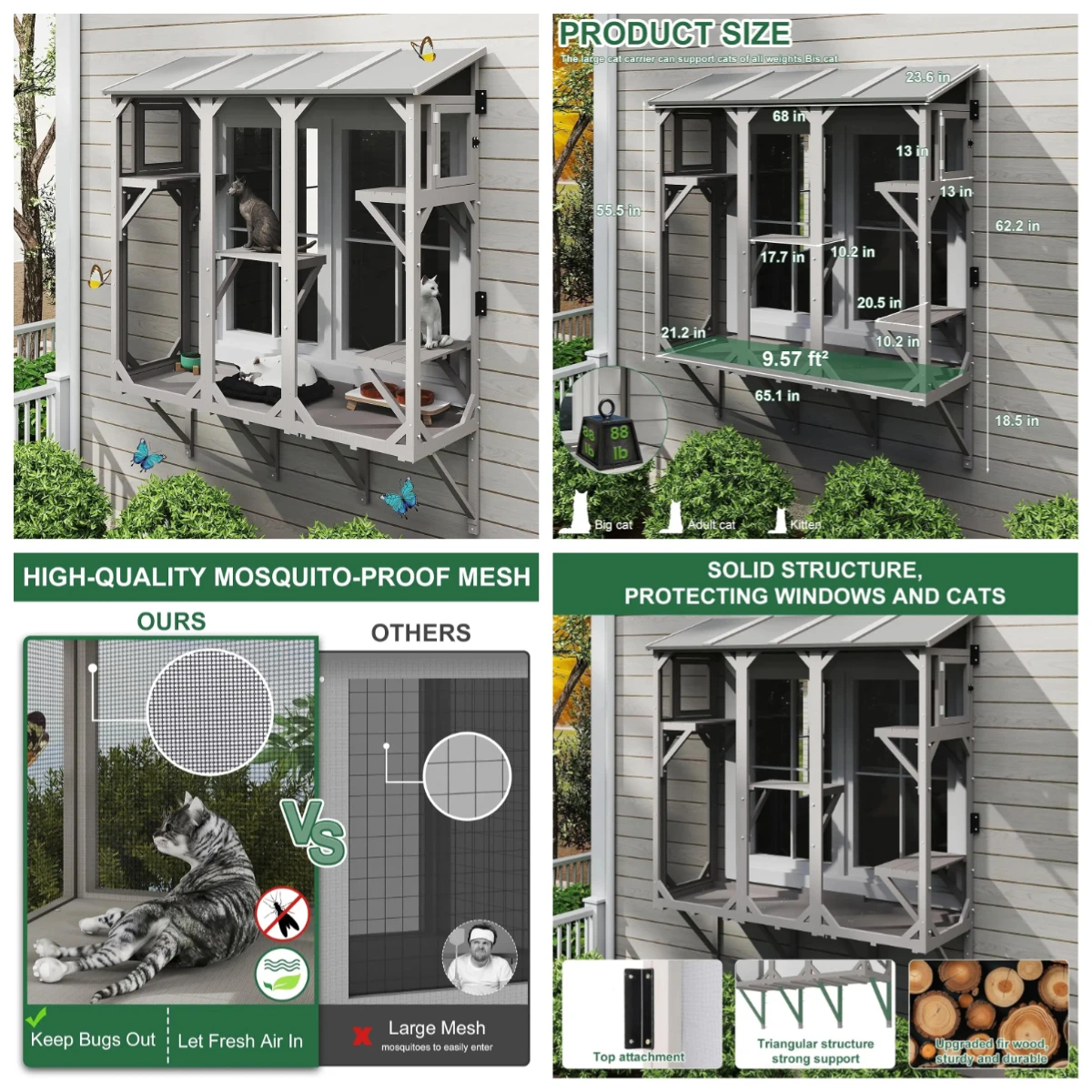 

Cat Catio, Expandable Window Box Enclosure for Multiple Indoor Cats, Comfortable Wooden Small Pet Perch House,, Customized