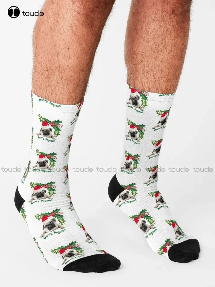 Merry Pugmas Socks Funny Socks For Men Personalized Custom Unisex Adult Teen Youth Socks 360° Digital Print Custom Gift Cartoon