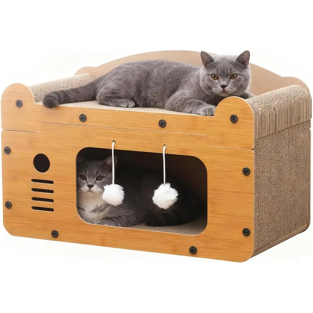

All-in-One Cat Bed and Scratcher Lounge, Reclining with Scratch Posts, Foldable and Easy Storage, Anti-Scratch Cat House