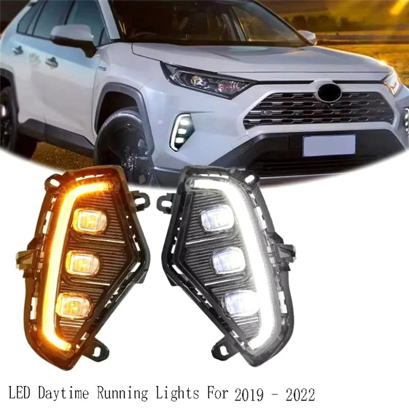 1 زوج لتويوتا RAV4 2019-2022 متوافق LED النهار تشغيل ضوء بدوره مصباح إشارة اكسسوارات السيارات