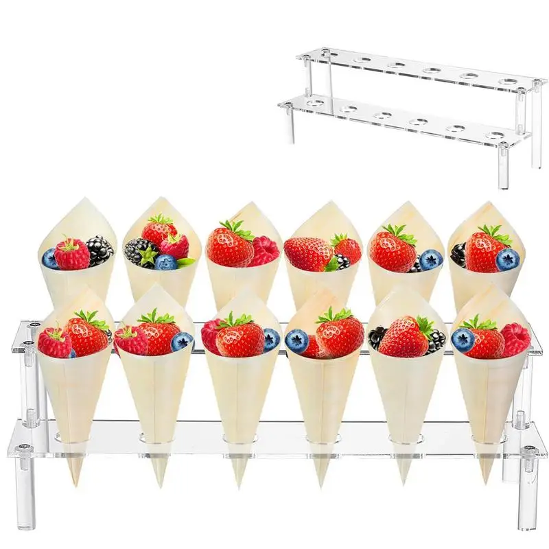 

Acrylic Ice Cream Stand Clear Acrylic Display Holder for Ice Cream Cones Double-Layer Design Desktop Organizer for Desserts