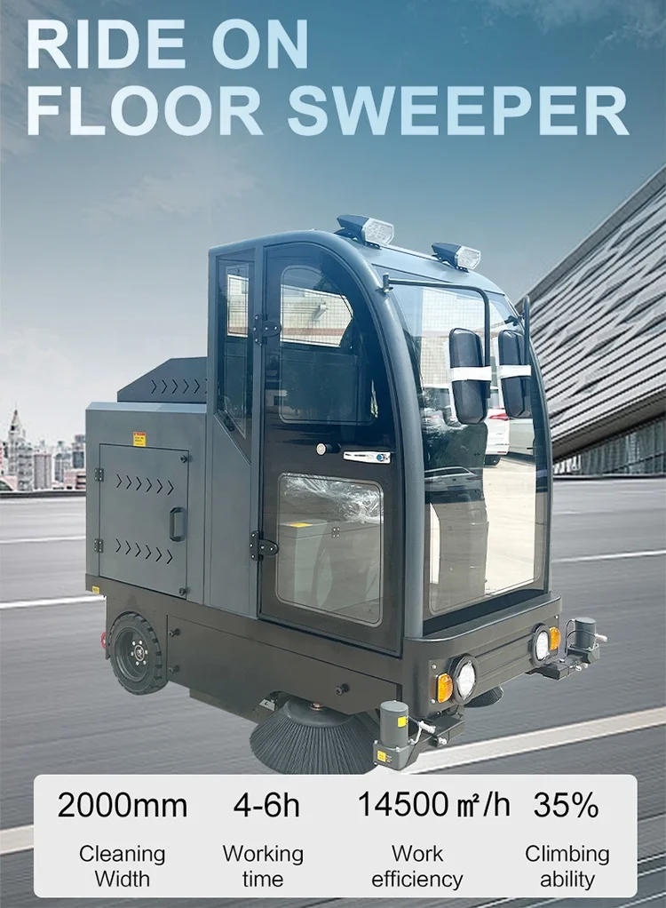 DM-2000 Commercial Cleaning Car Ride On Sweeper Electric Street Floor Driving Sweeper Cleaning Machine