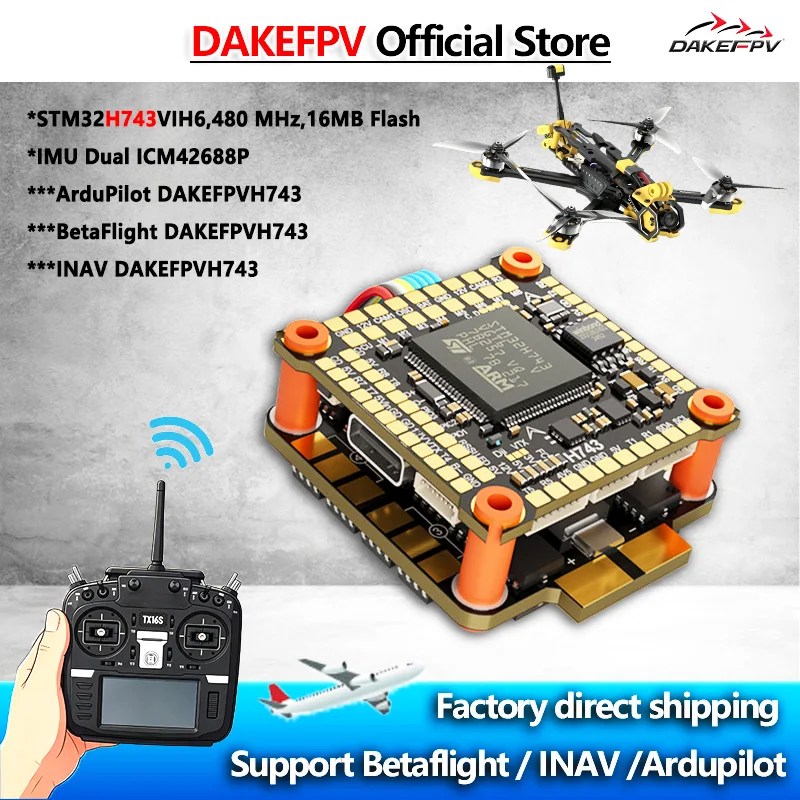 DAKEFPV H743 FC 6S 55A 8S 70A STACK 4IN1 Blheli_S Bluejay 8bit ESC H743 Support Betaflight Ardupilot For FPV 5inch RC drone DIY