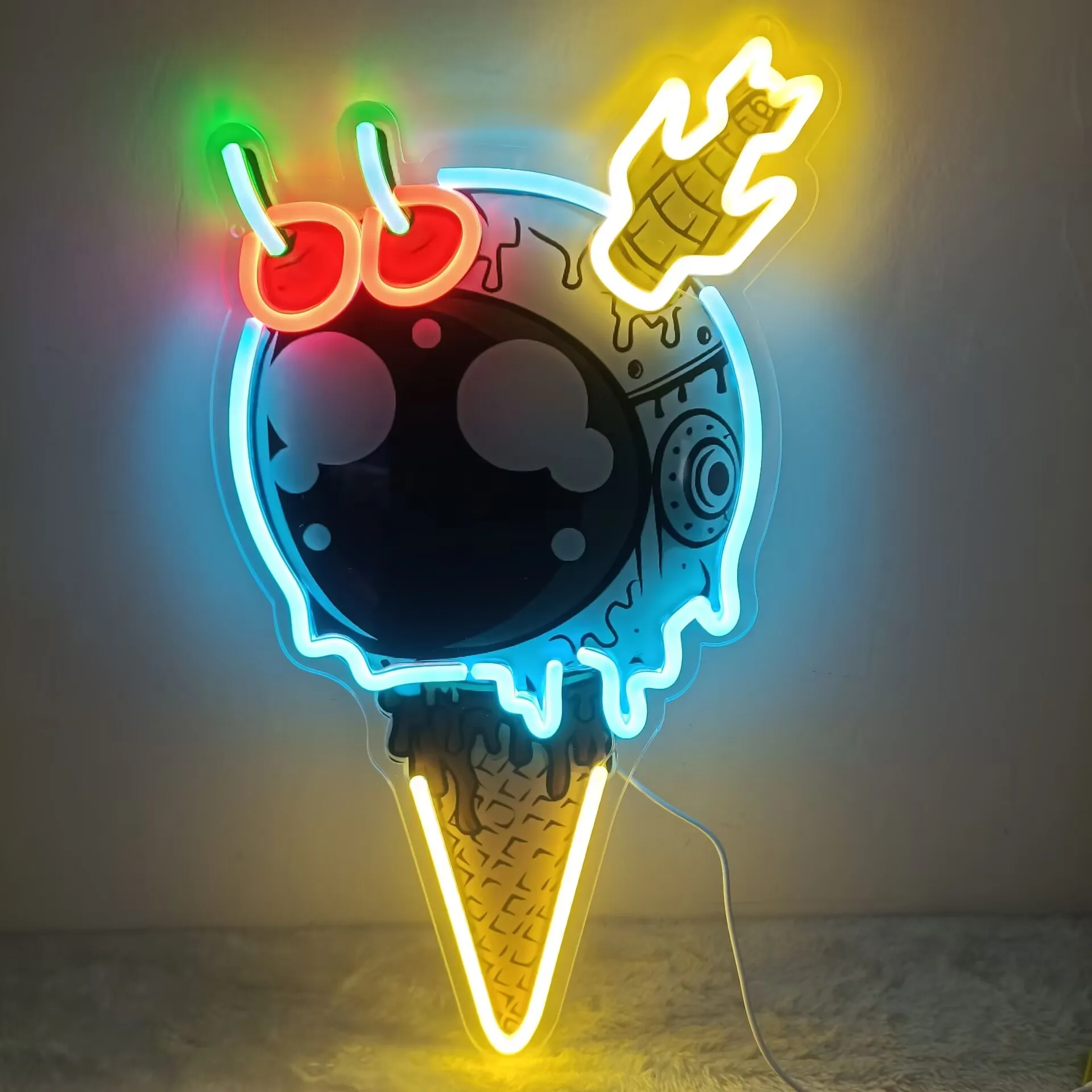 الميكانيكية الرياح الآيس كريم ضوء النيون LED النيون تسجيل USB الطاقة لغرفة النوم غرف معيشة نادي مقهى بار رجل كهف حفلة هدية جدار ديكور