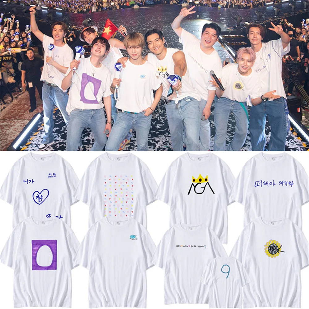 

KPOP Super Junior Super Show9 Road Encore Concert T-Shirt O-Neck Hand Drawn Graffiti Printing Short Sleeve Couple Clothes