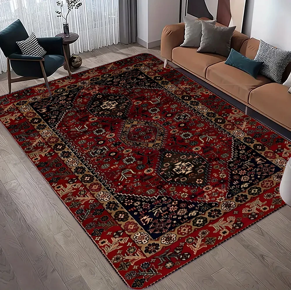 Warm Winter Red Persian Floor Mat Thickened Flannel Cozy Plush Rug Soft Indoor Carpet for Living Room Home