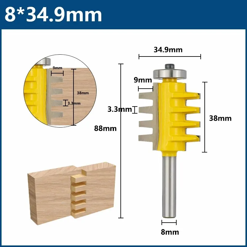 XCAN Milling Cutter Adjustable Finger Joint Router Bit 8mm Shank Rail Reversible Finger Joint Glue Router Bit Tenon Cutter