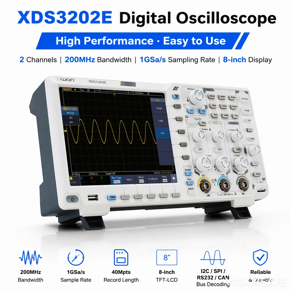 XDS3202E 200MHz 1GS/s 2-Channel Digital Benchtop Oscilloscope with 40M Record Depth and 8