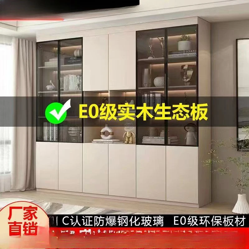 Solid wood dining side cabinet light luxury bookcase glass door household living room bookshelf shelf display cabinet locker