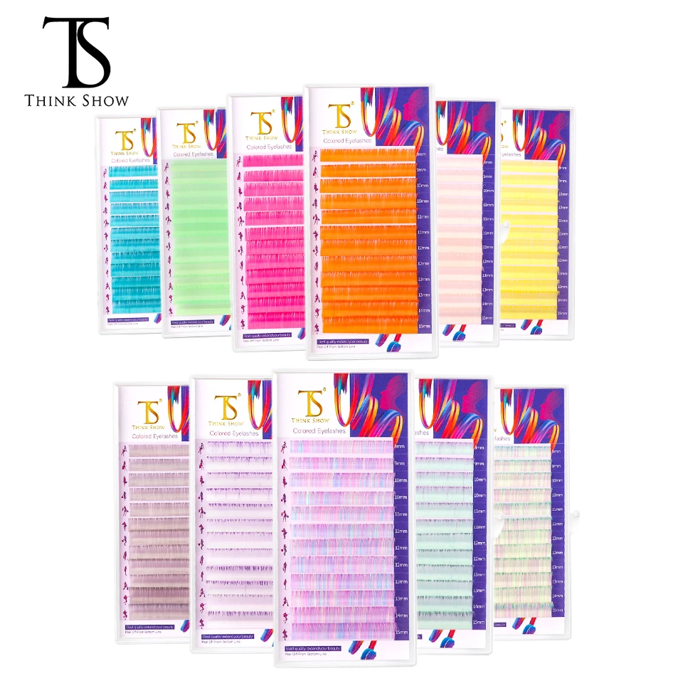 THINKSHOW 0.07mm Colorful Eyelash Extension Rainbow Colors Individual Eyelash 3D False Mink Eyelashes 100% Handmade Makeup Tools