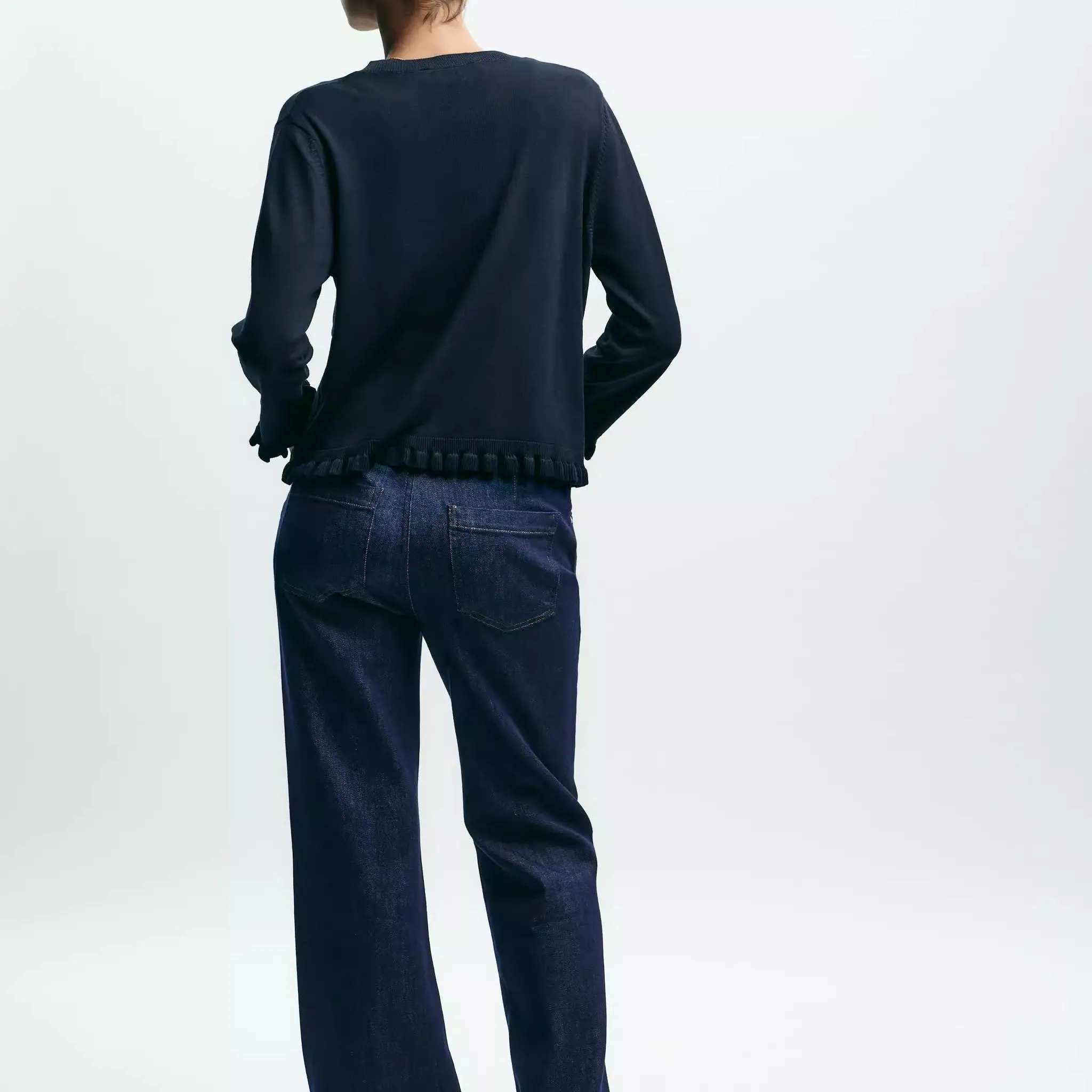 

Fall New Women's Knitted Long Sve round Ne Layered Decoration Open Cardigan Coat Regular Thin Button Closure