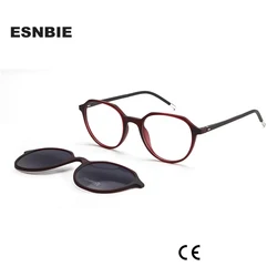 Designer TR90 Geometric Frame Glasses With Oval Magnetic Clip On Sunglasses Polarized Men Women Optical Eyewear Oculos De Grau