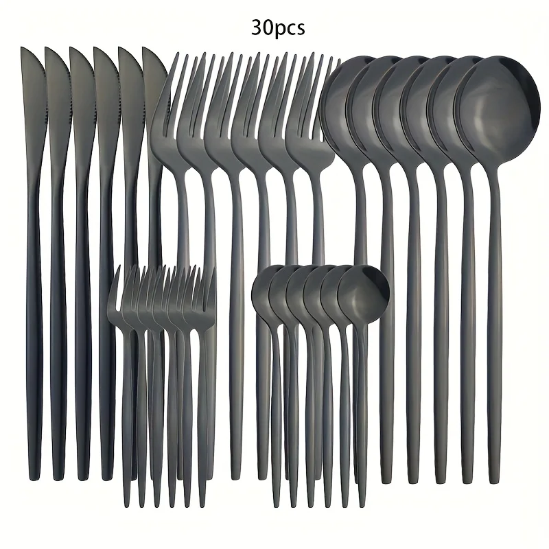 30-Piece Black Premium Food-Grade Stainless Steel Silverware Set, Include Forks, Spoons and Knives Set, Dishwasher Safe Utensil