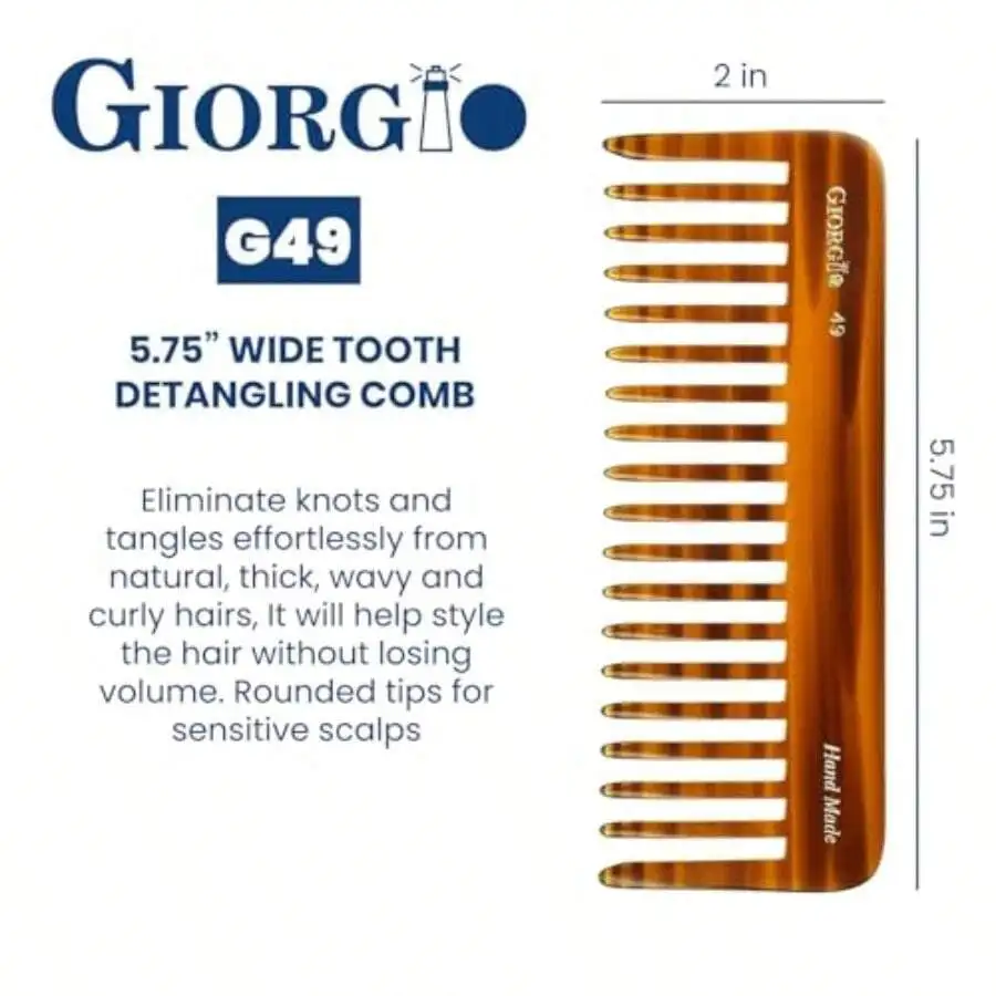 

5.75 Inch Wide Tooth Detangling Comb For Thick Curly Wavy Hair Handmade Cellulose Tortoise Shell
