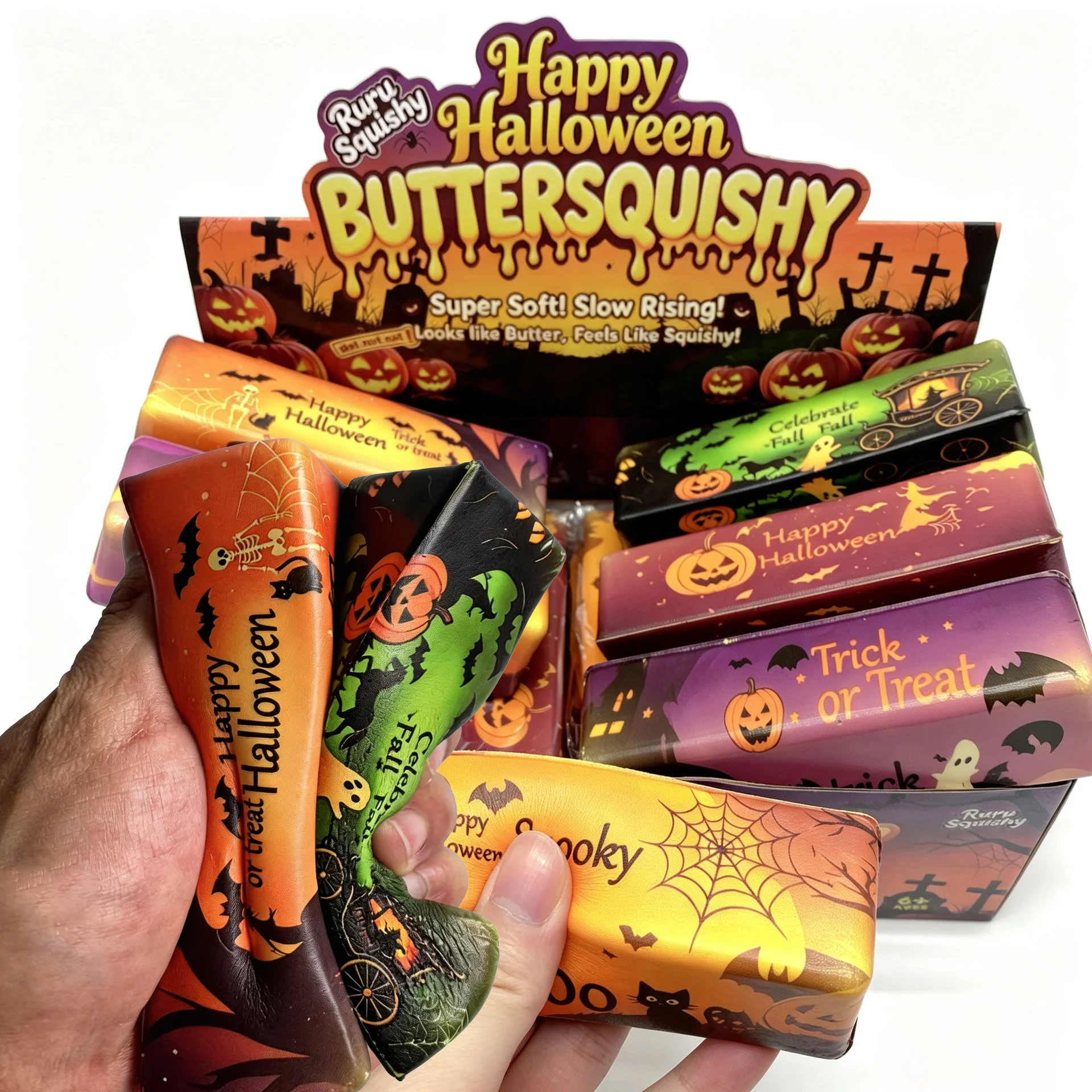 1PCS Halloween Pinch Toy Creative Pinch Butter Stick Adult Squeezing Stress Relieving Toy Fun Elastic Slow Rebound Butter Stick