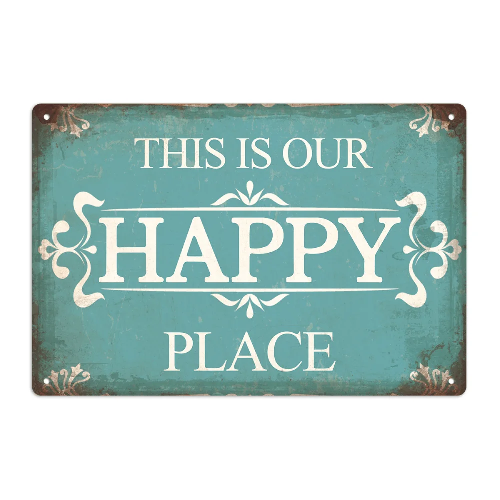 

1pc Rustic Metal Wall Sign - "This Is Our Happy Place" Tin Plaque for Porch, Home & Farmhouse Decor, 7.9 x 11.8 Inches