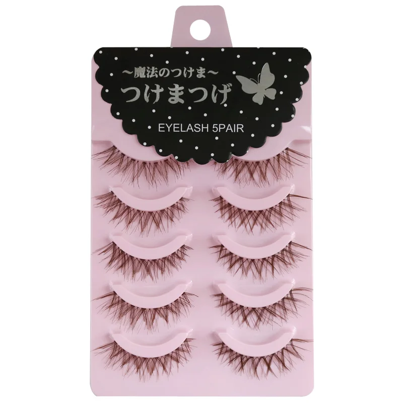 Natural Simulation Japanese Brown False Eyelashes Nude Makeup Thick Lashes 5 Pairs Transparent Stems Handmade Cross Eyelashes