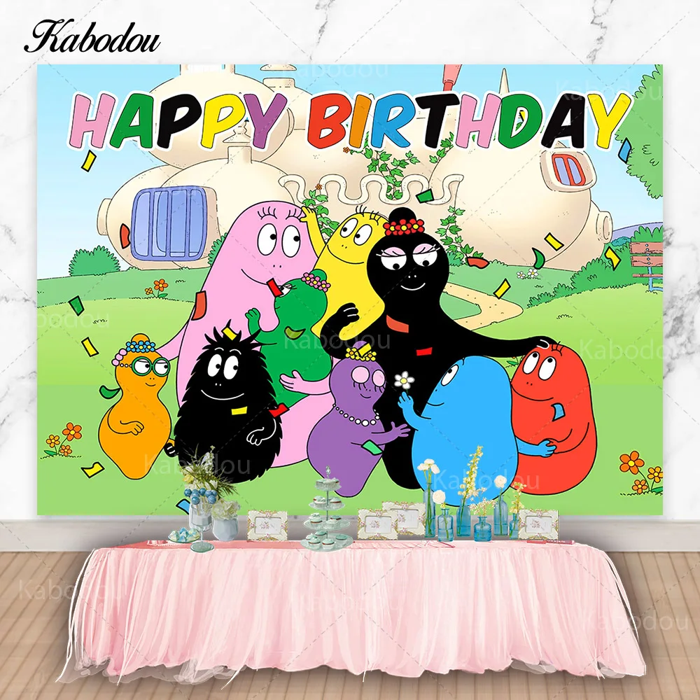 Kabodou The Barbapapa Family Photo Backdrop Happy Birthday Photography Background Baby Shower Decorations Banner